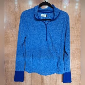 SO SIZE LARGE BLUE 1/4 ZIP SWEATER WITH POCKETS